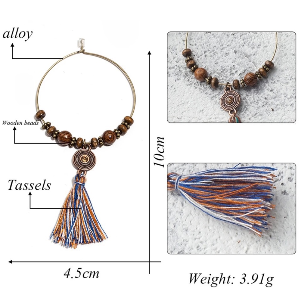 Wood bead tassel bohemian ethnic hippie earrings✨ - Picture 2 of 3